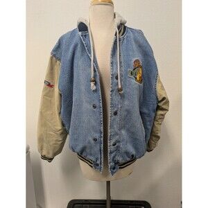 Vintage 90s Disney Winnie The Pooh Loyal True Denim Bomber Varsity Jacket sz XL